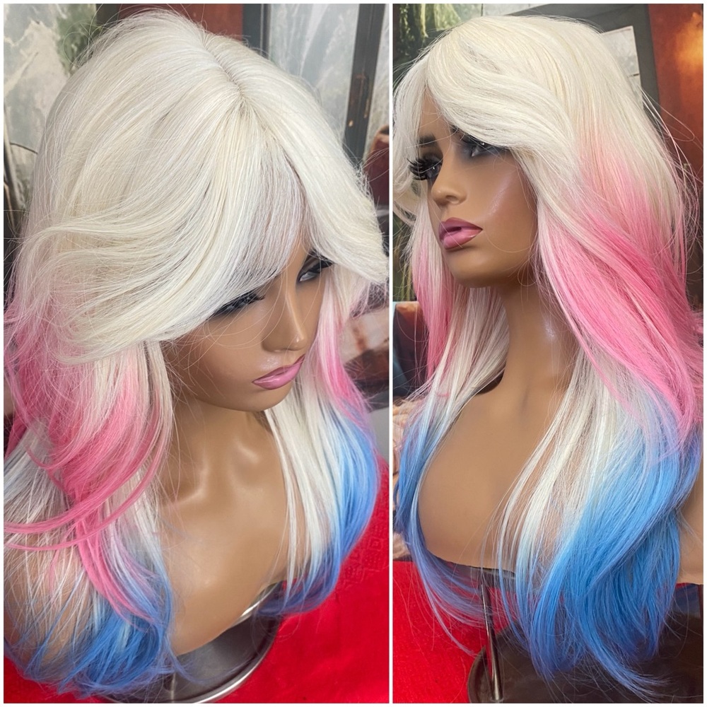 Rainbow pink and blue wig